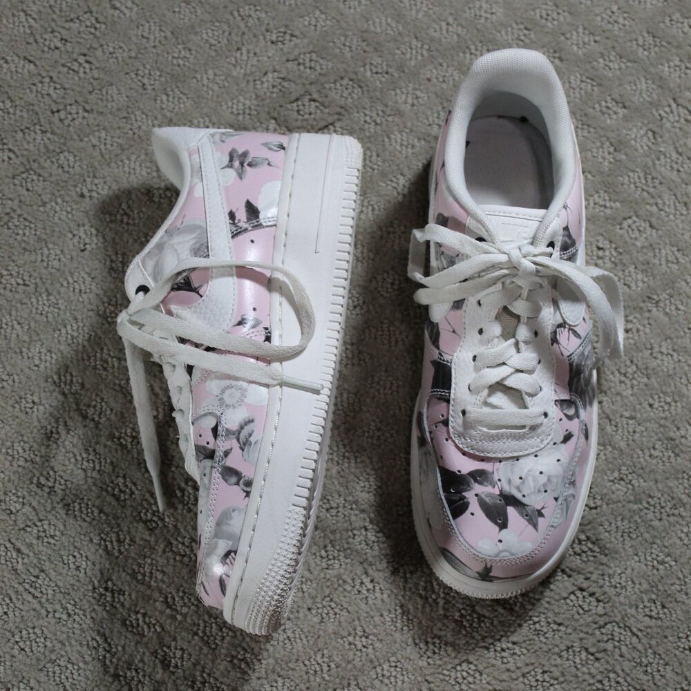 Nike Air Force 1 Floral Rose Pink Size 8 Bruce Kilgore Designed Leather Sneakers